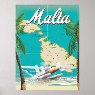 Poster de viagens de praia e mapa de Malta
