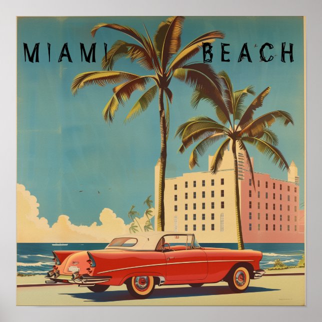 Poster de viagens de praia Vintage Miami (Frente)