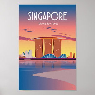 Poster de viagens de Singapura, areias da baía de