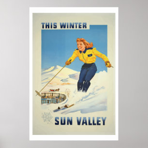 Poster de viagens de Sun Valley idaho do esqui do