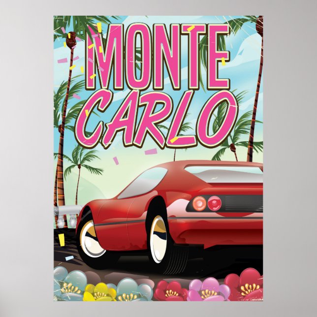 Poster de viagens de supercarro Monte Carlo (Frente)