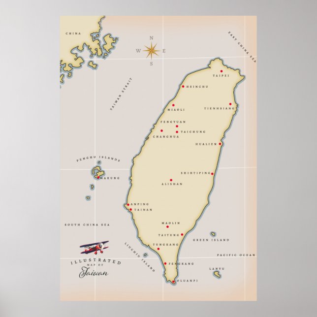 Poster de viagens de Taiwan na Ilha Verde. (Frente)