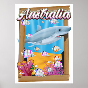 poster de viagens de tubarão submarino da Austrá