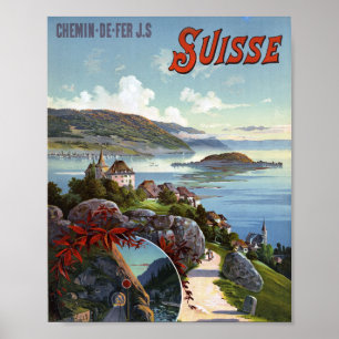 Poster de viagens de Turismo Suiça Vintage Suíç