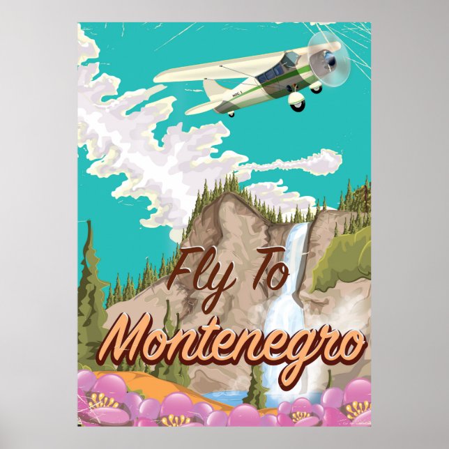 Poster de viagens de voo da rota Montenegro (Frente)