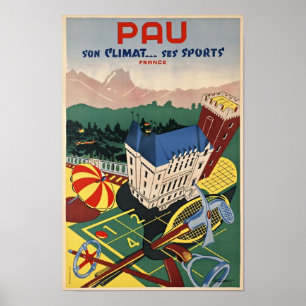Poster de viagens do art deco de Pau,