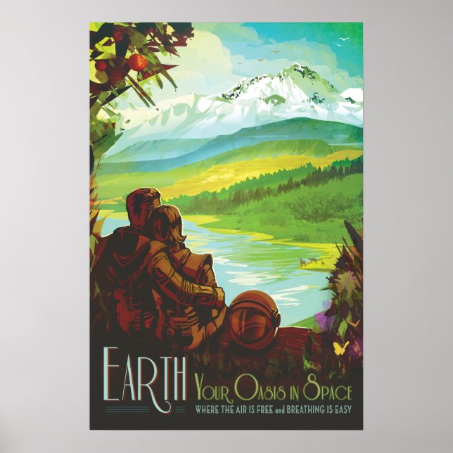 Poster de viagens do Espaço de Vintagem da Terra (Frente)
