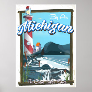 Poster de viagens do Farol de Michigan!