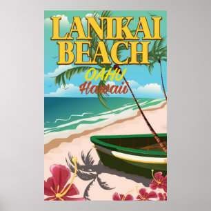 poster de viagens do Havaí, em lanikai Beach