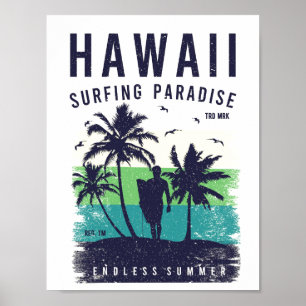 Poster de viagens do Havaí Surfing Paradise
