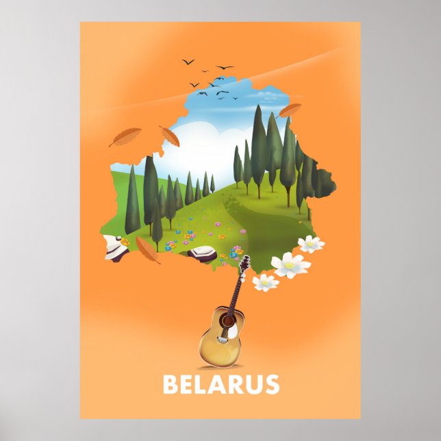 Poster de viagens do Mapa da Bielorrússia. (Frente)