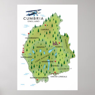 poster de viagens do mapa da Inglaterra Cumbria.