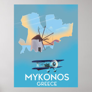 Poster de viagens do Mapa de Grécias do Mykonos