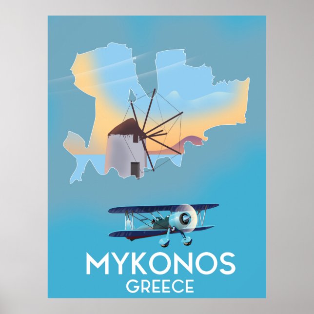 Poster de viagens do Mapa de Grécias do Mykonos (Frente)