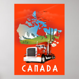 Poster de viagens do mapa do caminhão de Canadá