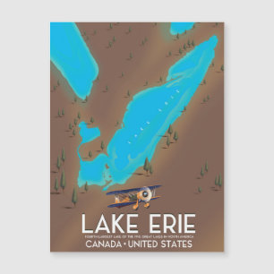 Poster de viagens do mapa do Lago Erie, lago dos