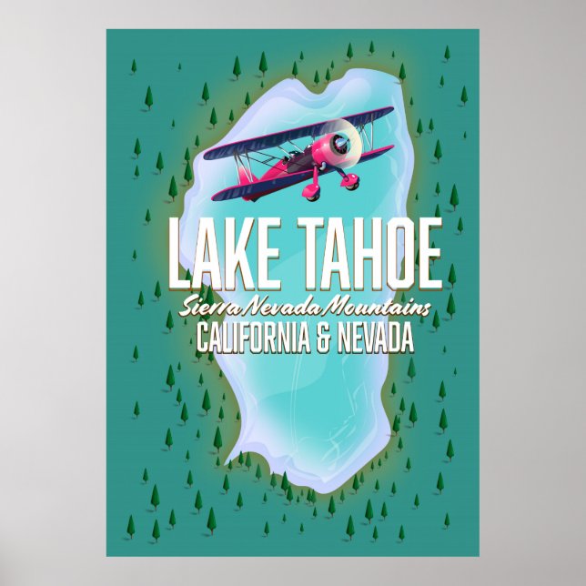 Poster de viagens do mapa do Lago Tahoe (Frente)