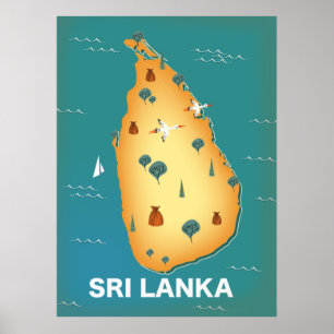 Poster de viagens do mapa do Sri Lanka