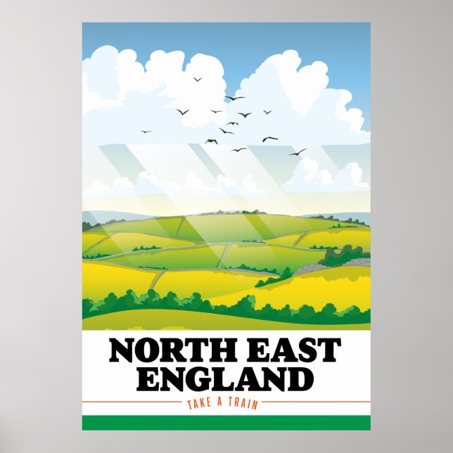 Poster de viagens do Nordeste de Inglaterra. (Frente)