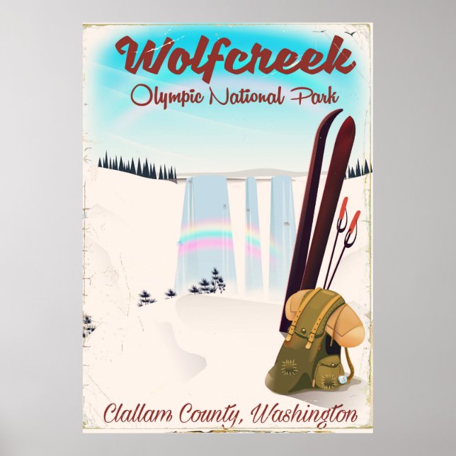 Poster de viagens do Parque Nacional da Olimpiadas (Frente)