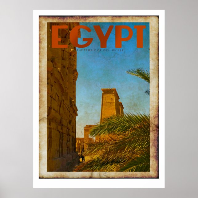 Poster de viagens do Templo Egípcio Vintage (Frente)