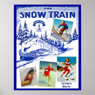 Poster de viagens do trem da neve da estrada de