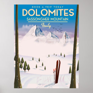 Poster de viagens Dolomites Sassongher Mountain It
