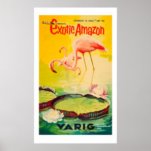 Poster de viagens Flamingo Amarelo e Rosa Vintage