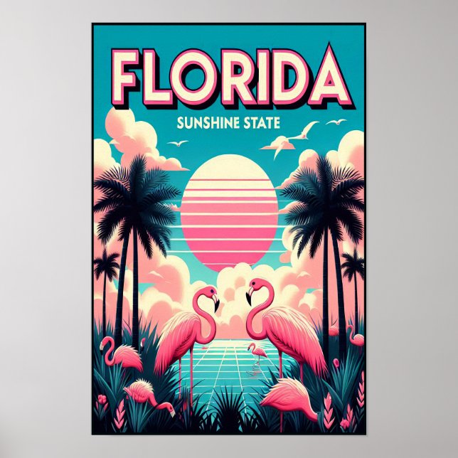 Poster de viagens Flamingo da Vintage Florida (Frente)