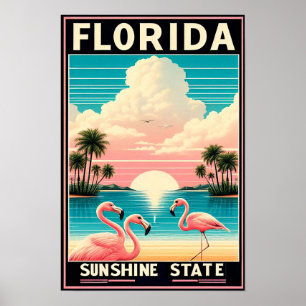 Poster de viagens Flamingo da Vintage Florida