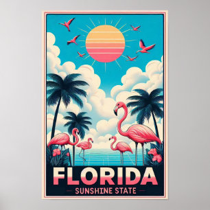 Poster de viagens Flamingo da Vintage Florida