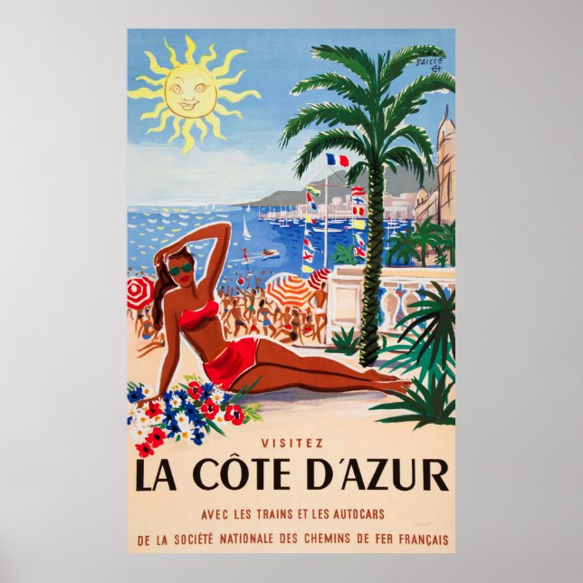Poster de viagens francês Cote D'Azur Vintage (Frente)