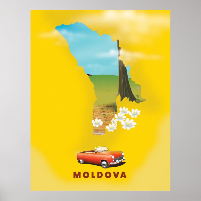 Poster de viagens ilustrado do Mapa da Moldávia (Frente)