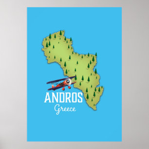 poster de viagens Ilustrado do Mapa Grego de Andro