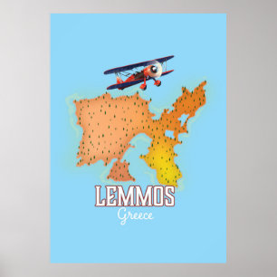poster de viagens Ilustrado do Mapa Grego de Lemmo