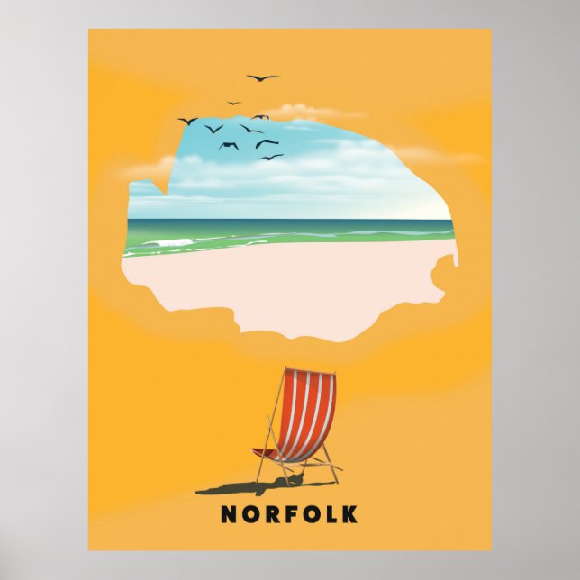 Poster de viagens ilustrado do Norfolk Map (Frente)