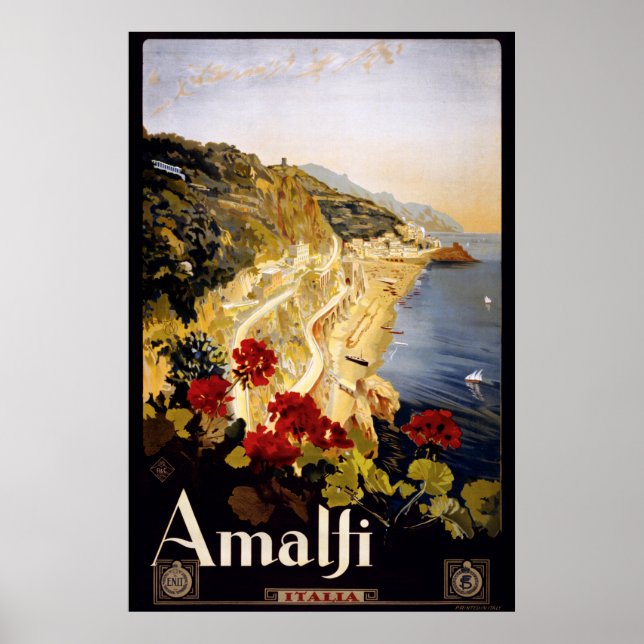 Poster de viagens Italiano Amalfi Vintage (Frente)