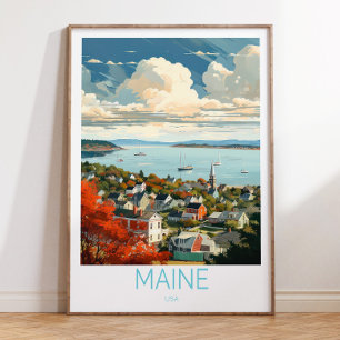 Poster de viagens Maine USA, Augusta Maine State T
