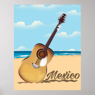 poster de viagens Mexicano de Praia da Guitarra