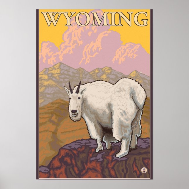 Poster de viagens Mountain GoatWyomingVintage (Frente)