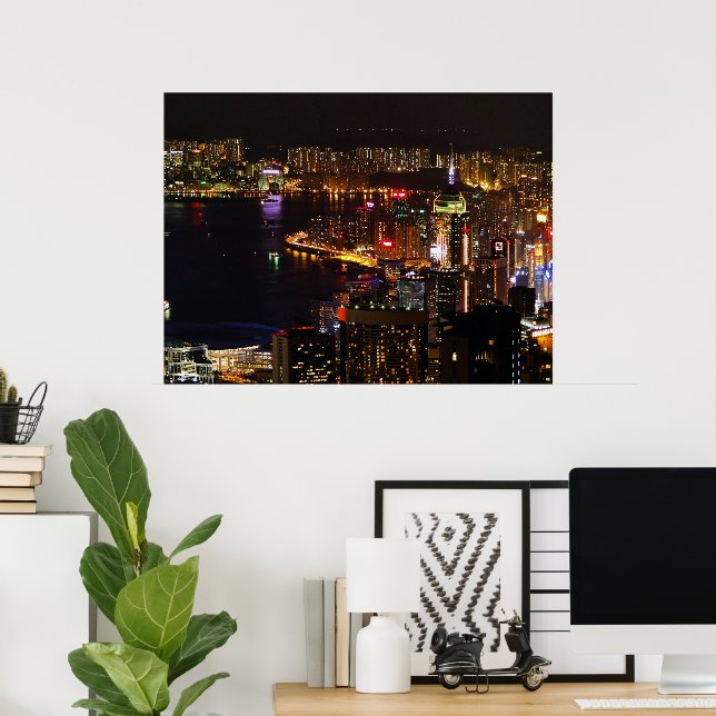 Poster de viagens Noturno de Hong Kong (Escritório em casa)