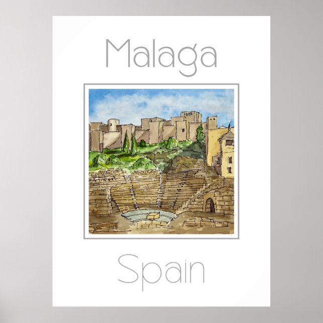Poster de viagens para a Espanha de Málaga (Frente)