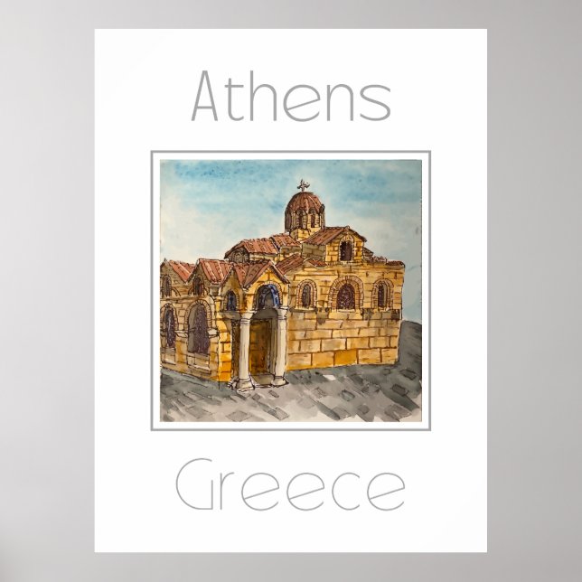 Poster de viagens para a Grécia de Atenas (Frente)