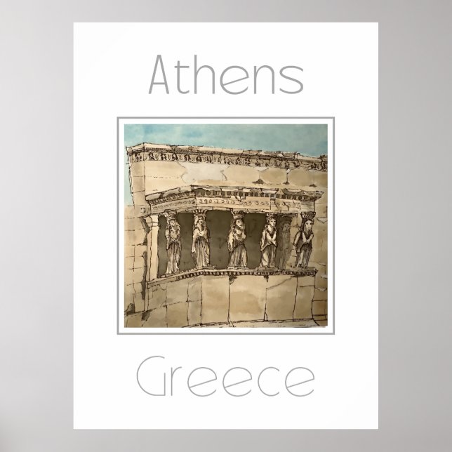 Poster de viagens para a Grécia de Atenas (Frente)