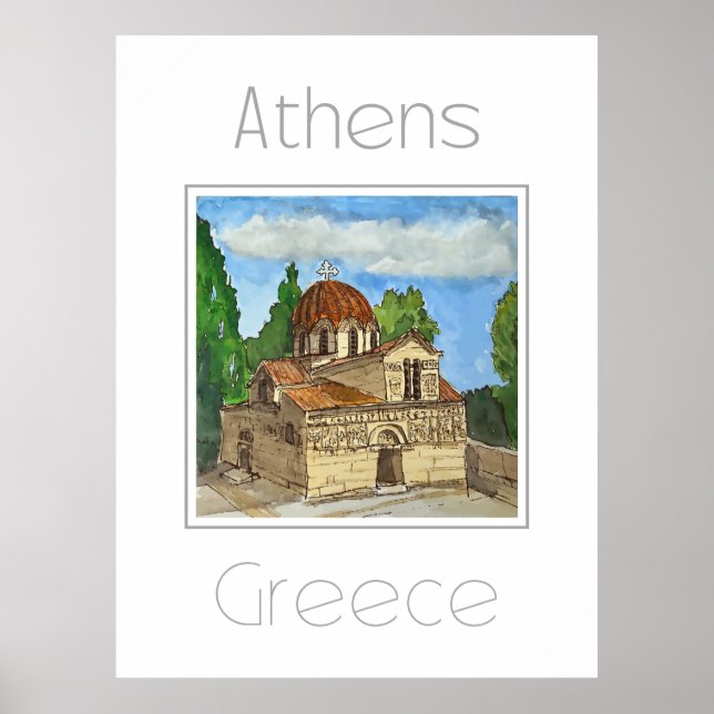 Poster de viagens para a Grécia de Atenas (Frente)