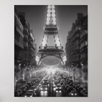 Poster de viagens preto e branco da Torre Eiffel d