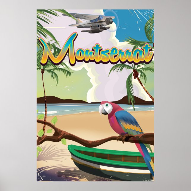 Poster de viagens retrô da ilha Montserrat (Frente)