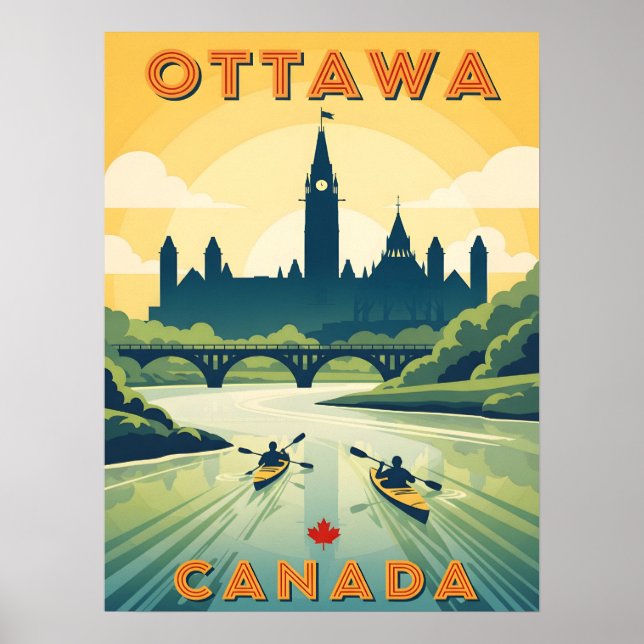 Poster de viagens retrô de Ottawa Canadá (Frente)