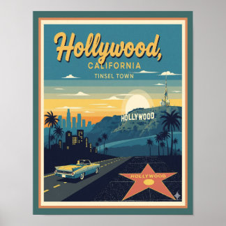 Poster de viagens Retro Hollywood California