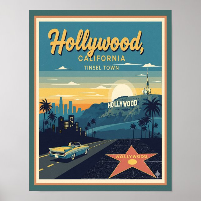 Poster de viagens Retro Hollywood California (Frente)